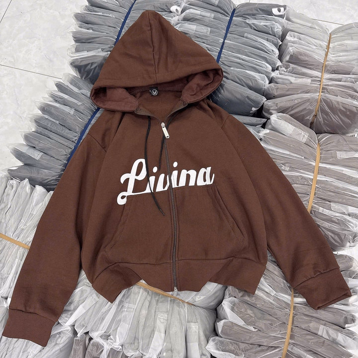 Áo Khoác Hoodie Nỉ Form Rộng Thiết Kế Khóa Kéo In Livina - Htm Fashion - Ảnh 6