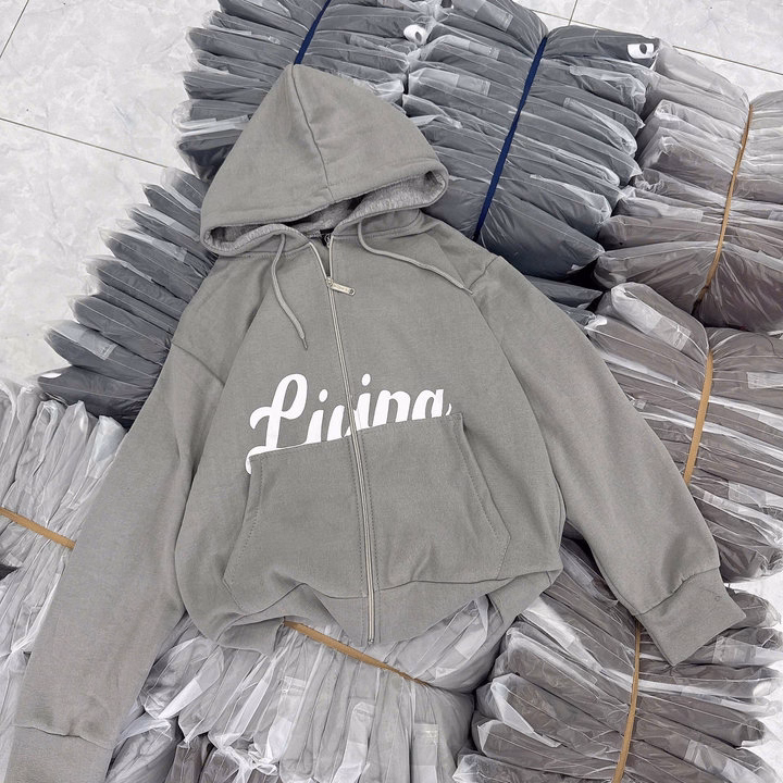 Áo Khoác Hoodie Nỉ Form Rộng Thiết Kế Khóa Kéo In Livina - Htm Fashion - Ảnh 4
