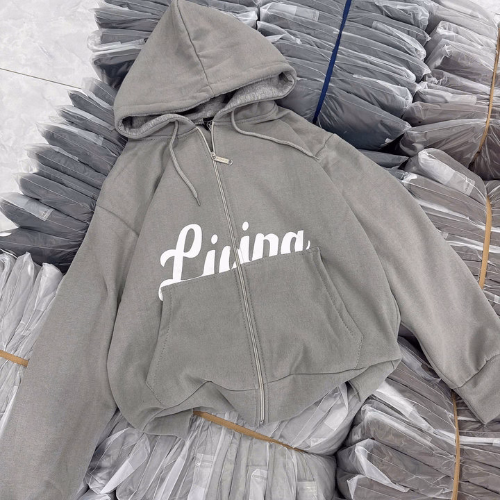 Áo Khoác Hoodie Nỉ Form Rộng Thiết Kế Khóa Kéo In Livina - Htm Fashion