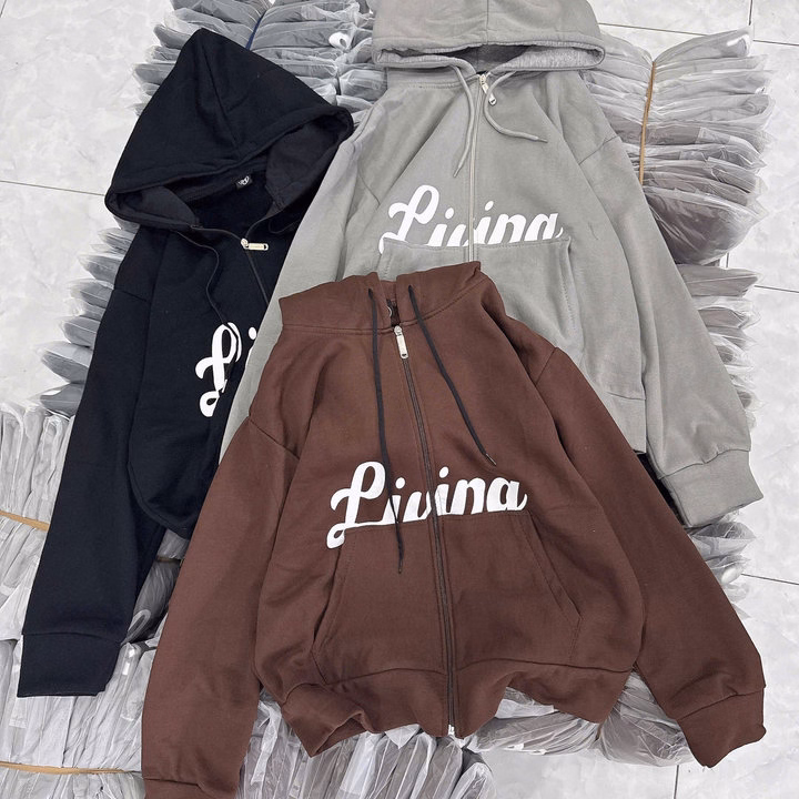 Áo Khoác Hoodie Nỉ Form Rộng Thiết Kế Khóa Kéo In Livina - Htm Fashion - Ảnh 3