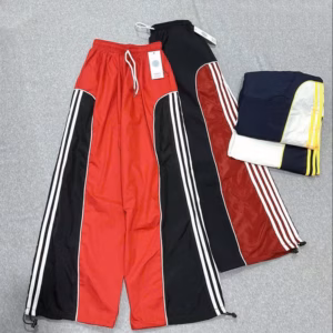 Quần Dài Ống Rộng Dù Nhăn Thể Thao Nữ , Có Dây Rút Lai , Phối Viền 3 Sọc Mặc Hàng Ngày T687