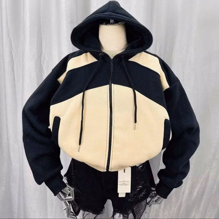 Áo Khoác Nỉ Dệt , Có Nón To Rộng , 4 Túi , Phối Màu Thân Trên Tay Xỏ Ngón ( 40-60Kg) Khoá Kéo Full - Ảnh 3