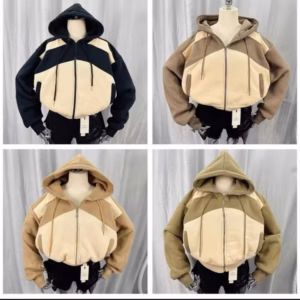 Áo Khoác Nỉ Dệt , Có Nón To Rộng , 4 Túi , Phối Màu Thân Trên Tay Xỏ Ngón ( 40-60Kg) Khoá Kéo Full