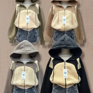 Áo Khoác Nỉ Lửng Nữ Croptop Có Nón Có Túi Trong Phối 2 Màu Hàng Xk - Htm Fashion