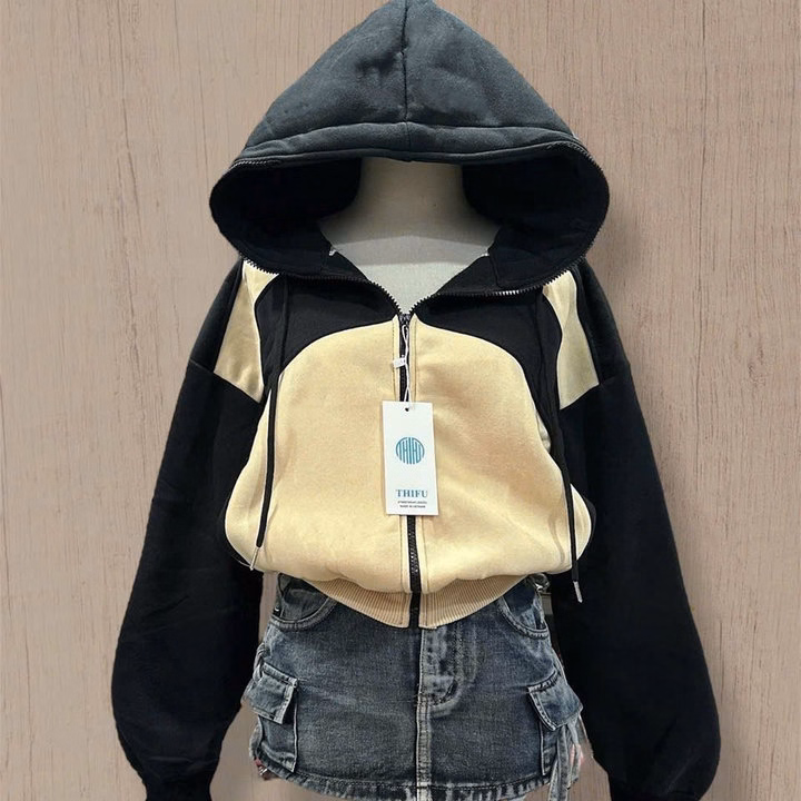 Áo Khoác Nỉ Dệt Nữ Phối Màu Đẹp 4 Túi Tay Xỏ Ngón Chống Nắng Tốt Tp40 - Golden Dream - Ảnh 5