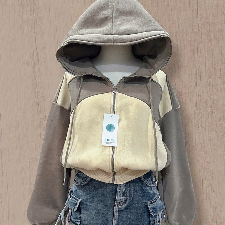 Áo Khoác Nỉ Dệt Nữ Phối Màu Đẹp 4 Túi Tay Xỏ Ngón Chống Nắng Tốt Tp40 - Golden Dream - Ảnh 3