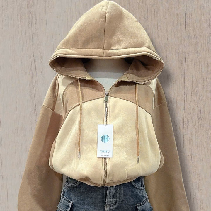 Áo Khoác Nỉ Dệt Nữ Phối Màu Đẹp 4 Túi Tay Xỏ Ngón Chống Nắng Tốt Tp40 - Golden Dream - Ảnh 2