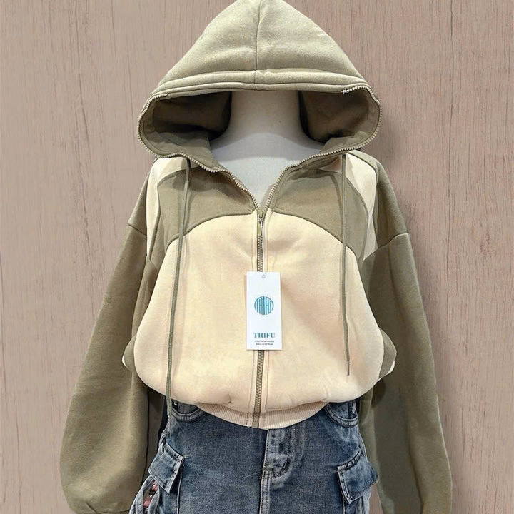 Áo Khoác Nỉ Dệt Nữ Phối Màu Đẹp 4 Túi Tay Xỏ Ngón Chống Nắng Tốt Tp40 - Golden Dream - Ảnh 4