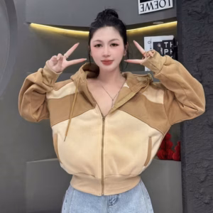 Áo Khoác Nỉ Nữ Dây Kéo Nữ Phối Màu 4 Túi Tay Xỏ Ngón Mũ Rộng Tp63