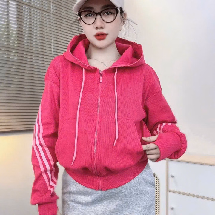 Áo Khoác Nỉ Nữ Form Lửng Cổ Cao Phối Viền Xéo Tay Xỏ Ngón Mặc Chống Nắng Tp10 - Ảnh 3