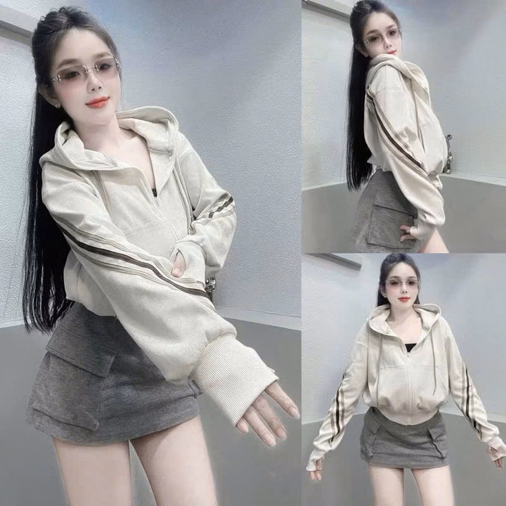 Áo Khoác Nỉ Nữ Form Lửng Cổ Cao Phối Viền Xéo Tay Xỏ Ngón Mặc Chống Nắng Tp10 - Ảnh 4