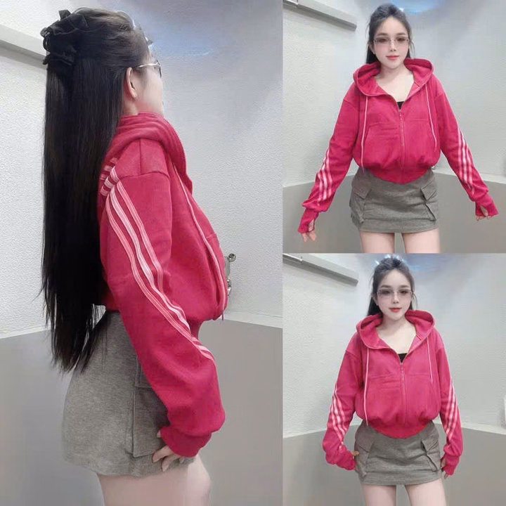 Áo Khoác Nỉ Nữ Form Lửng Cổ Cao Phối Viền Xéo Tay Xỏ Ngón Mặc Chống Nắng Tp10