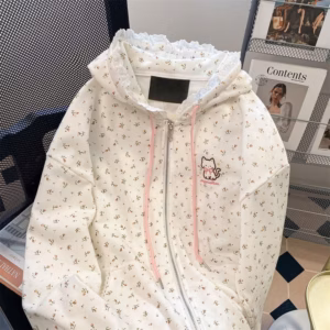 Áo Khoác Nam Nữ Nỉ Bông Dày Dặn Phối Hình Mèo Hoa Dễ Thương , Có Túi Trong , Dây Kéo Phao Nón Bèo T807