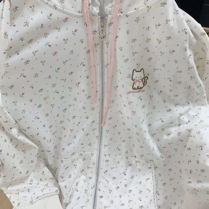 Áo Khoác Nam Nữ Nỉ Bông Dày Dặn Phối Hình Mèo Hoa Dễ Thương , Có Túi Trong , Dây Kéo Phao Nón Bèo T807 - Ảnh 2