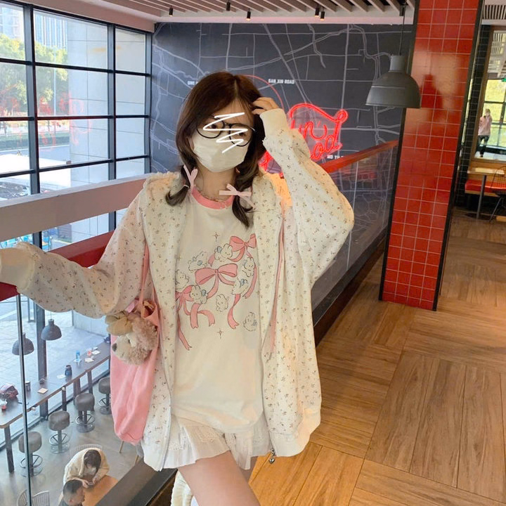 Áo Khoác Nam Nữ Nỉ Bông Dày Dặn Phối Hình Mèo Hoa Dễ Thương , Có Túi Trong , Dây Kéo Phao Nón Bèo T807 - Ảnh 7