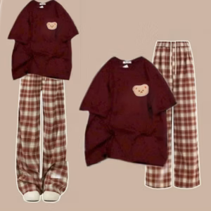 Tổng Hợp Set Bộ Quần Cạp Chun Ống Xuông+ Mix Áo Phông In Gấu Dâu