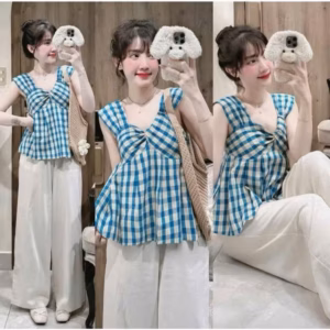 Set Áo Kiểu Ren Xô Đũi Hoa Quần Suông Xước Tb110Sg-Nana House