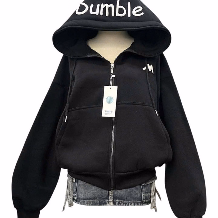 Áo Khoác Hoodie Nam Nữ Form Rộn Dáng Dài In Chữ Dumble Ở Nón Có Túi Trong - Htm Fashion - Ảnh 4