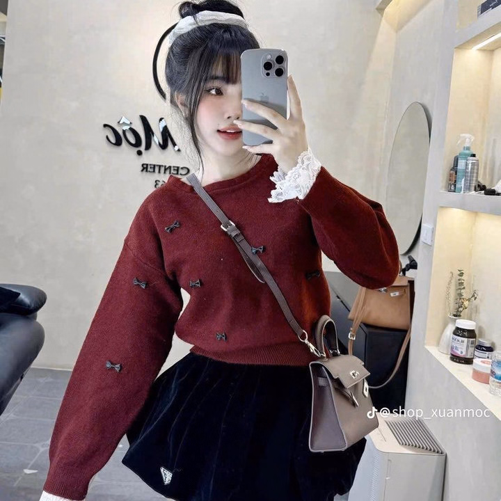 Set Áo Thun Tăm Phối Ren Đính Nơ Mix Chân Váy Bí Nhung 2 Lớp Tb105Jd-Nana House - Ảnh 4