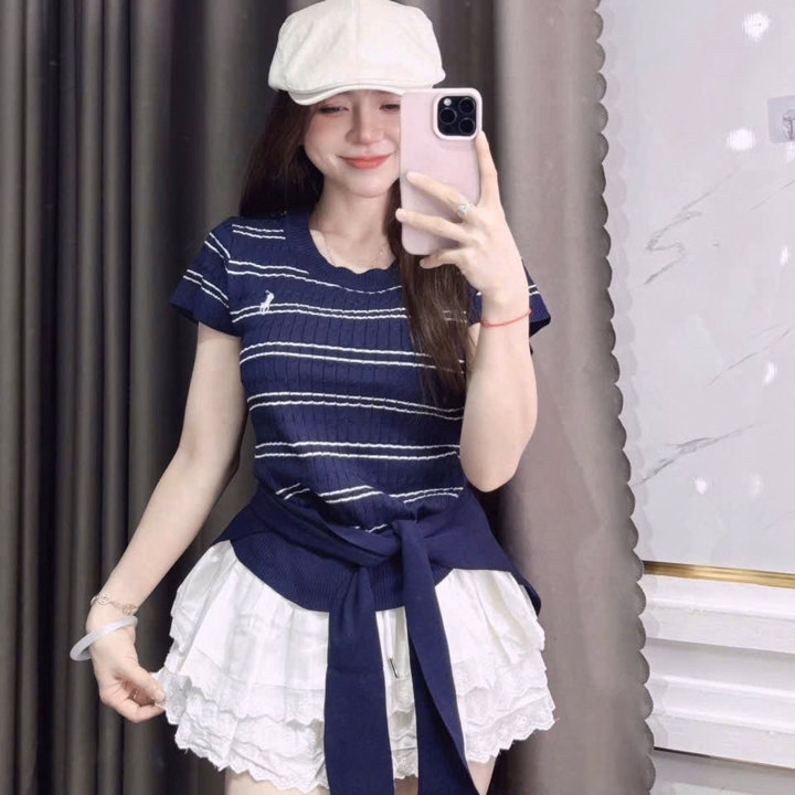 Áo Dệt Kim Cổ Tròn Cộc Tay Tặng Kèm Khăn Thời Trang- Chipxinhxk - Ảnh 5