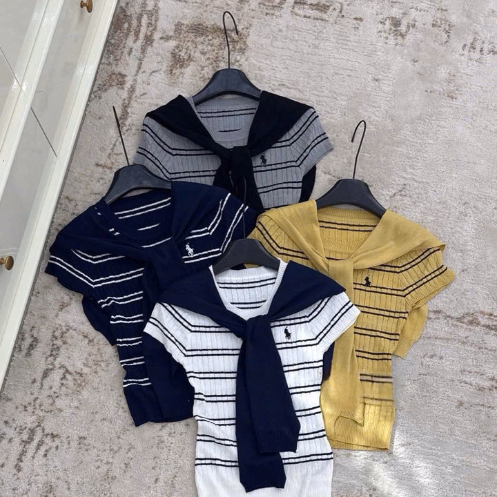 Áo Dệt Kim Cổ Tròn Cộc Tay Tặng Kèm Khăn Thời Trang- Chipxinhxk