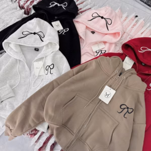 Áo Khoác Hoodie Nữ Có Nón In Nơ Ở Nón Và Ngực - Htm Fashion