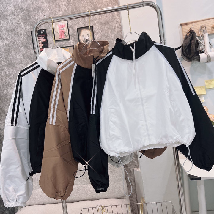 Áo Khoác Dù Mero Nữ Không Nón Phối Tay 2 Sọc Có Dây Rút Eo - Htm Fashion