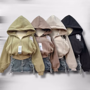 Áo Khoác Vải Nỉ Form Lửng Nữ Thêu Chữ Hi Có Túi Trong Mũ Rộng Tp59 - Golden Dream