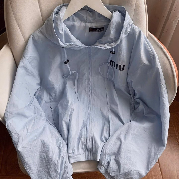 Áo Khoác Dù Gió Nhăn 2 Lớp Có Nón In Chữ Miu - Htm Fashion - Ảnh 2