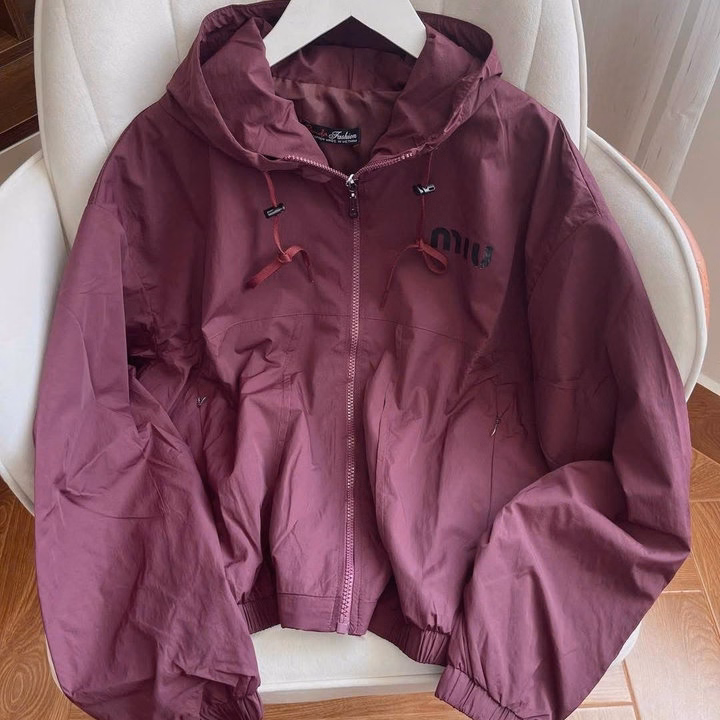 Áo Khoác Dù Gió Nhăn 2 Lớp Có Nón In Chữ Miu - Htm Fashion - Ảnh 3