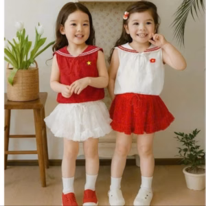 Set Váy Cờ Đỏ Sao Vàng – Áo Thủy Thủ Kate Cotton + Váy Lưới Từ 12-36Kg Dành Cho Bé Gái