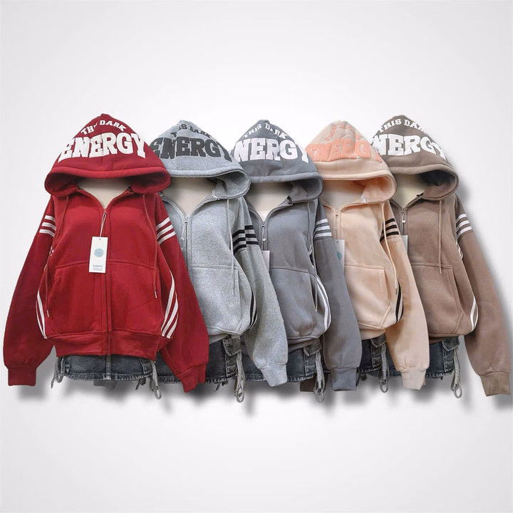 Áo Khoác Nỉ Dệt Energy Mới Về Form Lửng Cổ Cao Nữ, Bo Lưng Chun Co Giãn Thoải Mái 4 Túi Mặc Đẹp - Ảnh 2