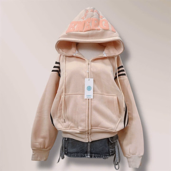 Áo Khoác Nỉ Dệt Energy Mới Về Form Lửng Cổ Cao Nữ, Bo Lưng Chun Co Giãn Thoải Mái 4 Túi Mặc Đẹp - Ảnh 3