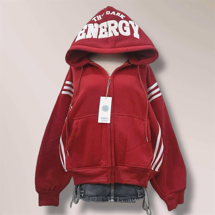 Áo Khoác Nỉ Dệt Energy Mới Về Form Lửng Cổ Cao Nữ, Bo Lưng Chun Co Giãn Thoải Mái 4 Túi Mặc Đẹp - Ảnh 4