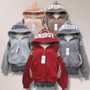 Áo Khoác Nỉ Dệt Energy Mới Về Form Lửng Cổ Cao Nữ, Bo Lưng Chun Co Giãn Thoải Mái 4 Túi Mặc Đẹp