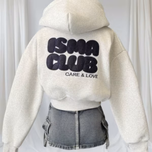 Áo Khoác Nỉ Dệt Logo Club Mới Về Form Lửng Cổ Cao Nữ, Áo Khoác Bo Lưng Chun Co Giãn Thoải Mái 4 Túi Mặc Đẹp