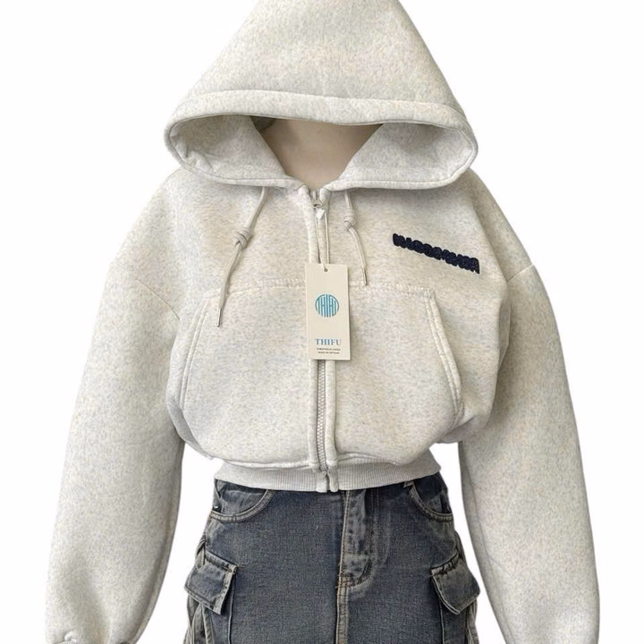 Áo Khoác Nỉ Dệt Logo Club Mới Về Form Lửng Cổ Cao Nữ, Áo Khoác Bo Lưng Chun Co Giãn Thoải Mái 4 Túi Mặc Đẹp - Ảnh 4