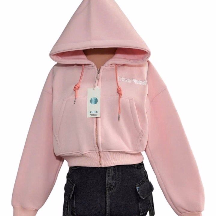 Áo Khoác Nỉ Dệt Logo Club Mới Về Form Lửng Cổ Cao Nữ, Áo Khoác Bo Lưng Chun Co Giãn Thoải Mái 4 Túi Mặc Đẹp - Ảnh 2