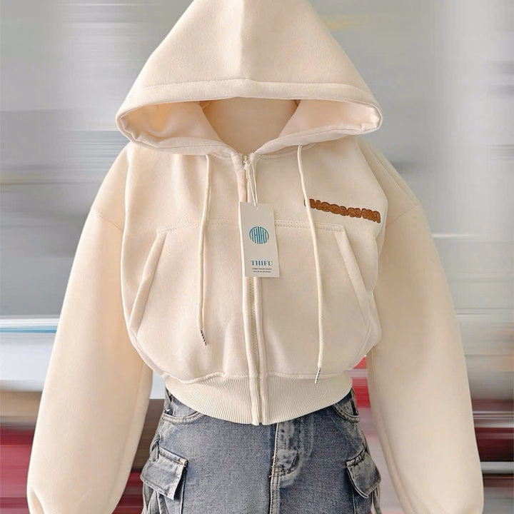 Áo Khoác Nỉ Dệt Logo Club Mới Về Form Lửng Cổ Cao Nữ, Áo Khoác Bo Lưng Chun Co Giãn Thoải Mái 4 Túi Mặc Đẹp - Ảnh 7