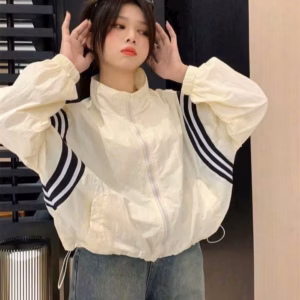 Áo Khoác Dù Gió 2 Lớp Croptop Dáng Lửng Nữ Phối Nách 3 Sọc - Htm Fashion