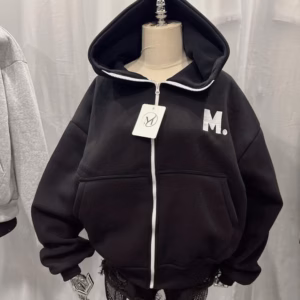 Áo Khoác Nỉ Form Rộng Nữ Có Nón In Chữ M Thiết Kế Khóa Kéo Cao - Htm Fashion