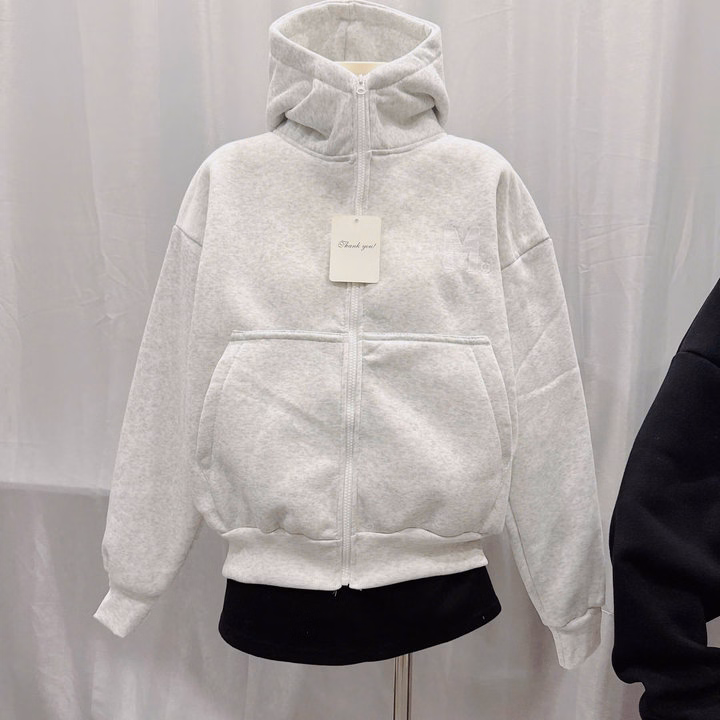 Áo Khoác Nỉ Form Rộng Nữ Có Nón In Chữ M Thiết Kế Khóa Kéo Cao - Htm Fashion - Ảnh 2