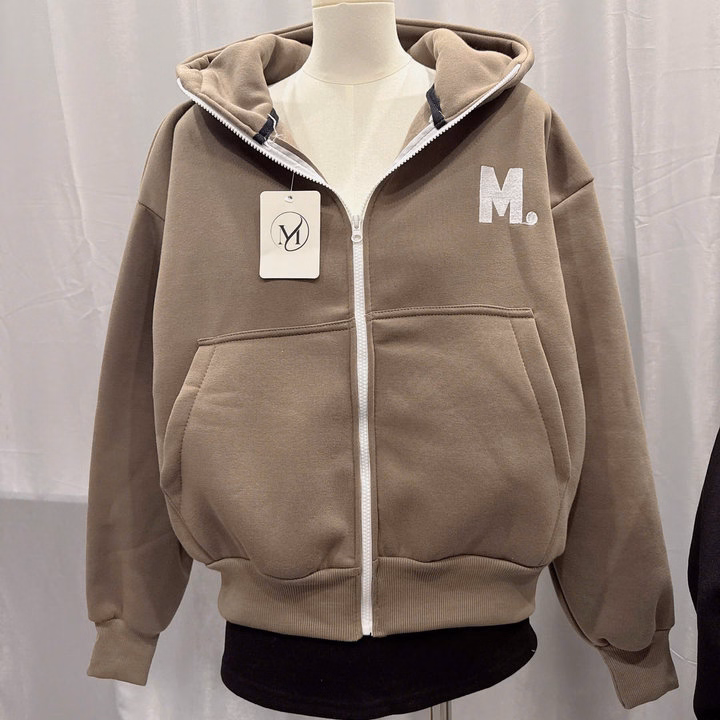Áo Khoác Nỉ Form Rộng Nữ Có Nón In Chữ M Thiết Kế Khóa Kéo Cao - Htm Fashion - Ảnh 6