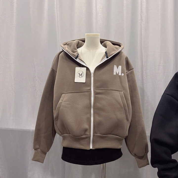 Áo Khoác Nỉ Form Rộng Nữ Có Nón In Chữ M Thiết Kế Khóa Kéo Cao - Htm Fashion - Ảnh 4