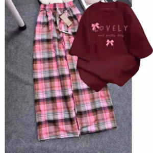 Sét Bộ Quần Kẻ Caro + Mix Áo Phông Form Rộng Tay Lỡ -Lovely