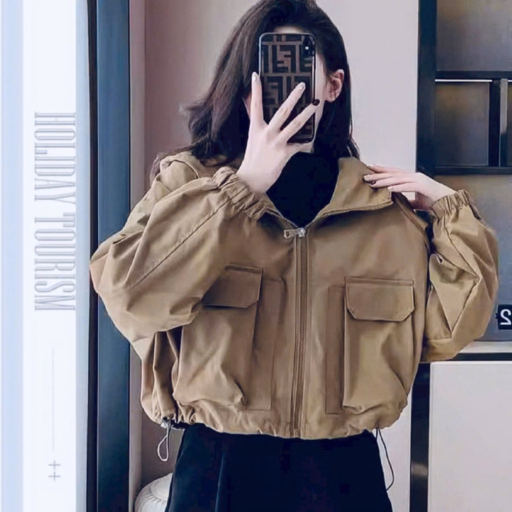 Áo Khoác Dù Nữ Croptop Có Nón Phối Túi Hộp - Htm Fashion - Ảnh 3