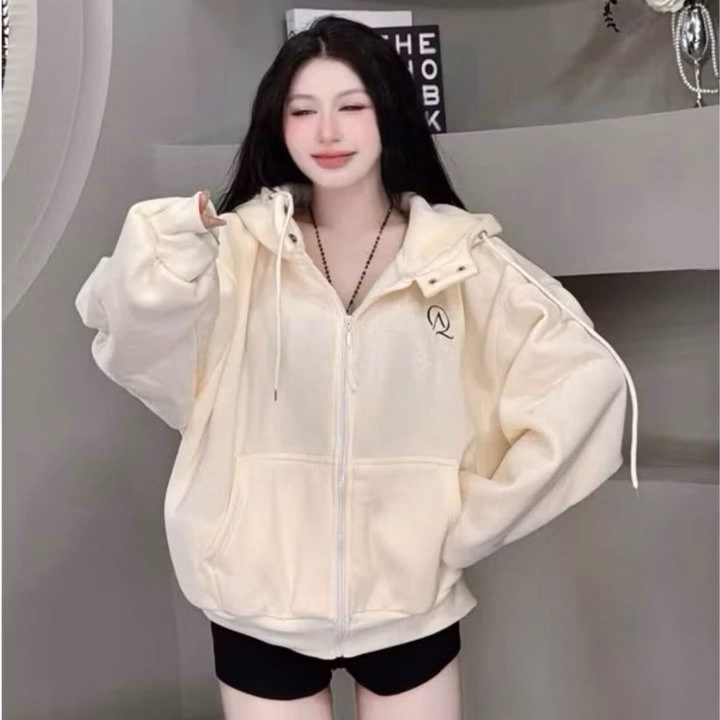 Áo Khoác Nỉ Form Rộng Nón Phối Nút Bấm Thêu Số 25 Sau Áo - Htm Fashion - Ảnh 3