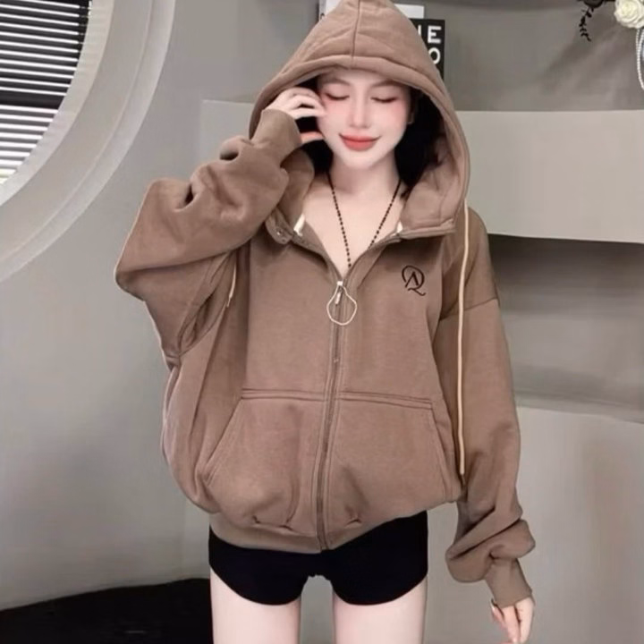 Áo Khoác Nỉ Form Rộng Nón Phối Nút Bấm Thêu Số 25 Sau Áo - Htm Fashion - Ảnh 2