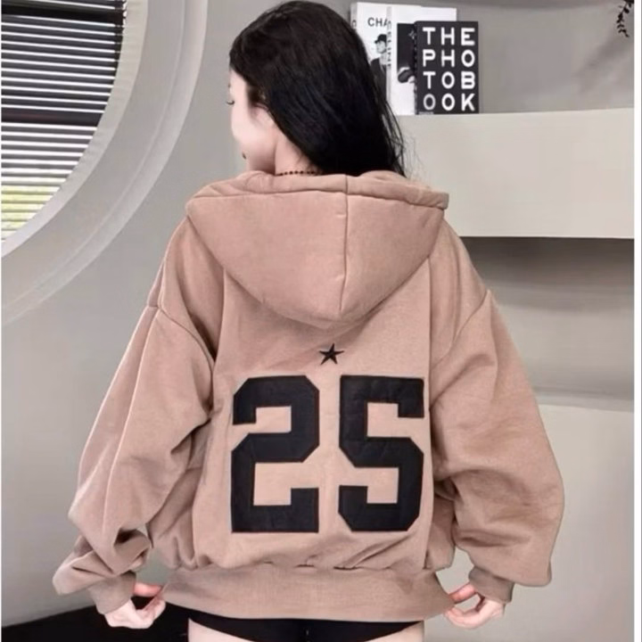 Áo Khoác Nỉ Form Rộng Nón Phối Nút Bấm Thêu Số 25 Sau Áo - Htm Fashion - Ảnh 6