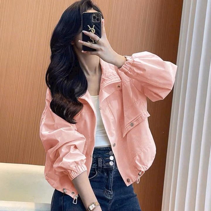 Áo Khoác Kaki Nữ Croptop Thiết Kế Khóa Kéo Và Nút Bấm - Htm Fashion - Ảnh 4